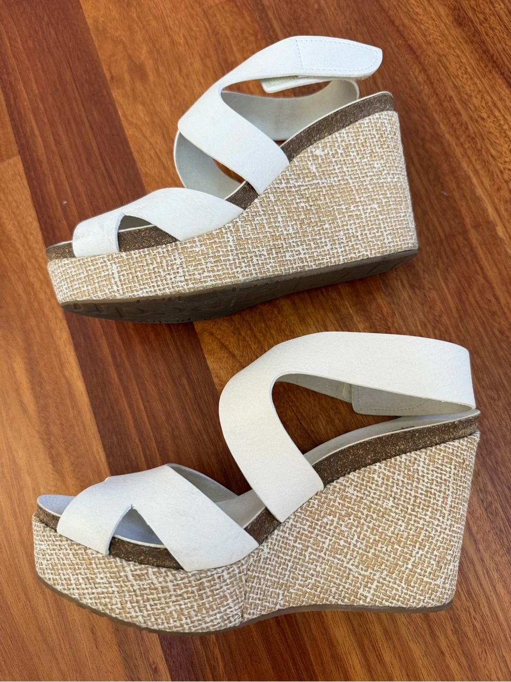 Pedro Garcia White Leather Cross-Strap Wedge Sandals